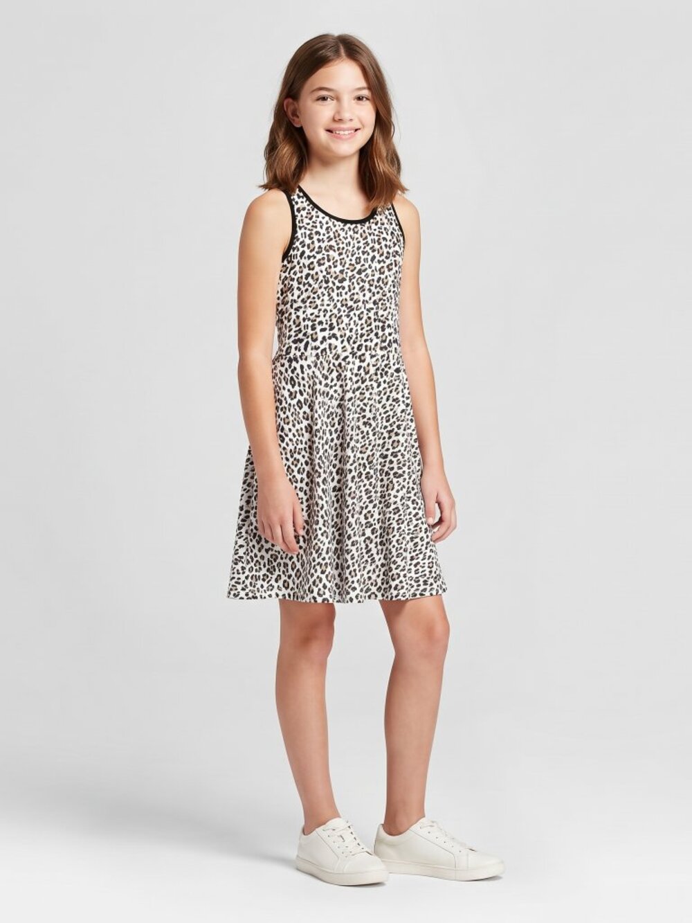 Girls Leopard Print Sleeveless Dress Size L (10–12) Fit & Flare Casual